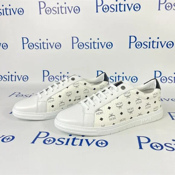 MCM Terrain Derby Visetos White Leather Low Top Sneakers US 11 EU 44 - Picture 2 of 8